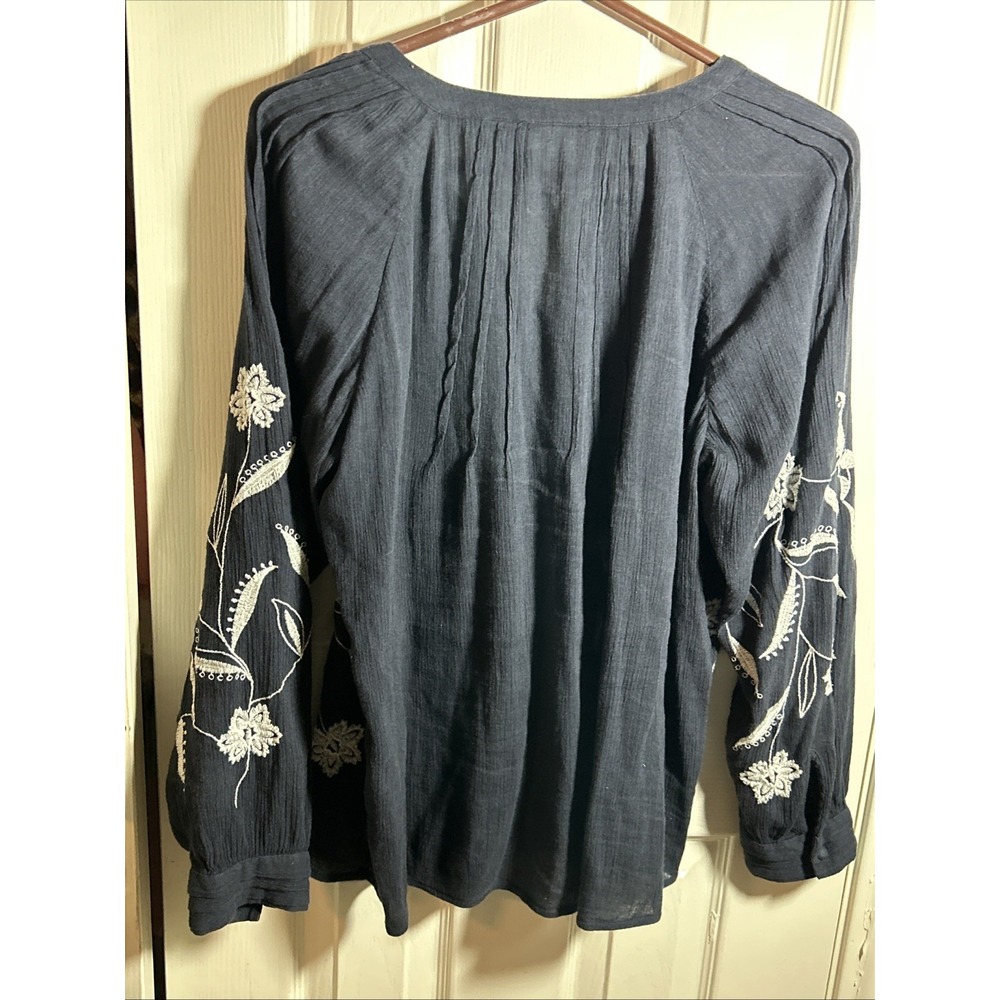 J.‎ Jill Button Up Blouse Navy White Embroidered Floral Long Sleeve Top Size S - Picture 5 of 5